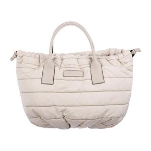 Brunello Cucinelli Nylon Tote Bag, Ivory with Silver thread stripes